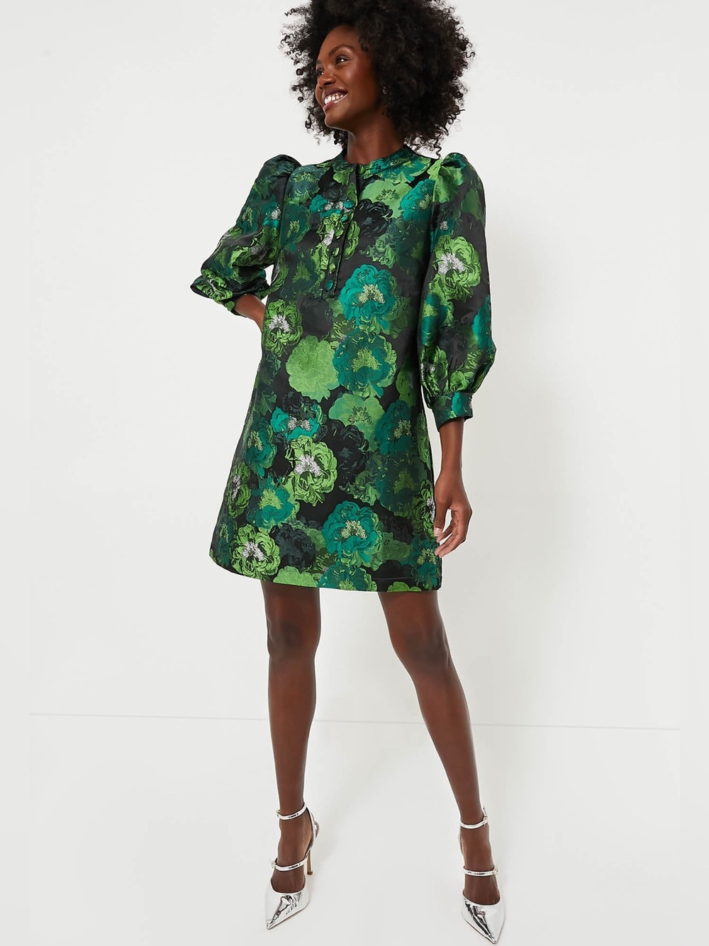 Pomander Place | NEW Green Samantha Jacquard Mini Dress, L XL